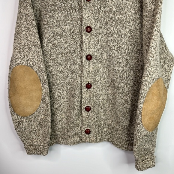 Vintage Winona Knits Oatmeal Patch Elbow Wool Cardigan Sweater Large - Picture 3 of 9
